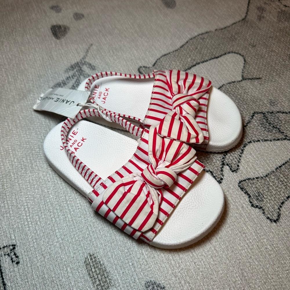 Janie and Jack Red and White Striped Kids Slippers